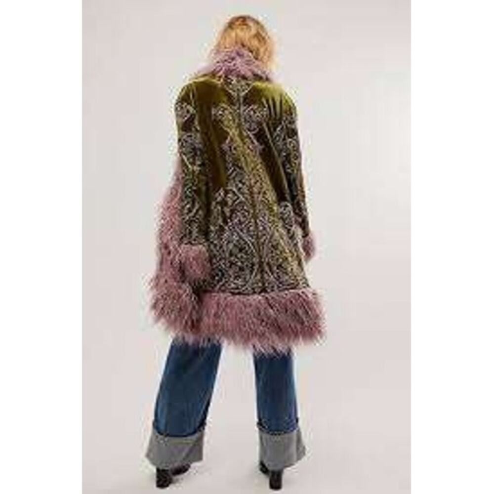 Understated Leather x Free People Moon Glow Faux Fur Duster Coat Gold XL - Picture 6 of 6